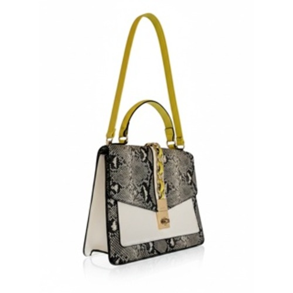 Aldo Snakeskin Print Satchel Neon Yellow Grey White Crossbody Handbag
